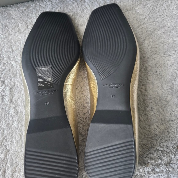 NEW Vagabond Delia Gold Leather Square‎ Toe Ballet Flats Ankle Strap EU 39 US 9 - Picture 5 of 6